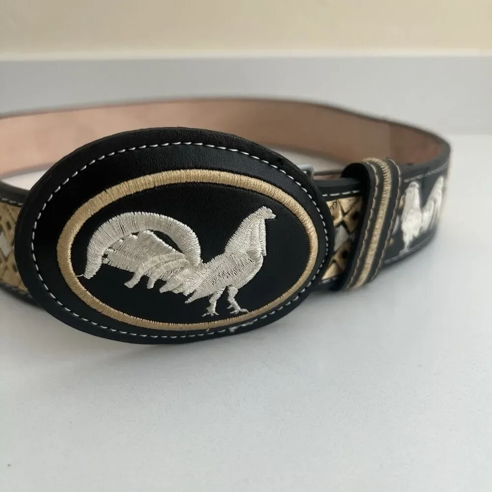 Mexican Piteado Rooster Gallo Embroidered Leather Belt Western Charro Size 38